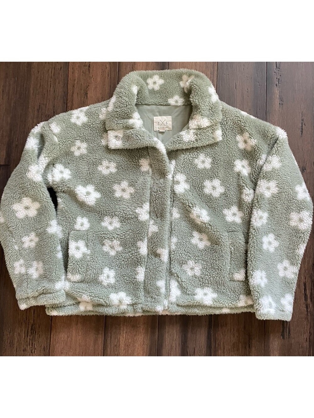 Thread & Supply Plush Jacket SMALL Jacket Sage Green Flowers Snap Closure Lined
